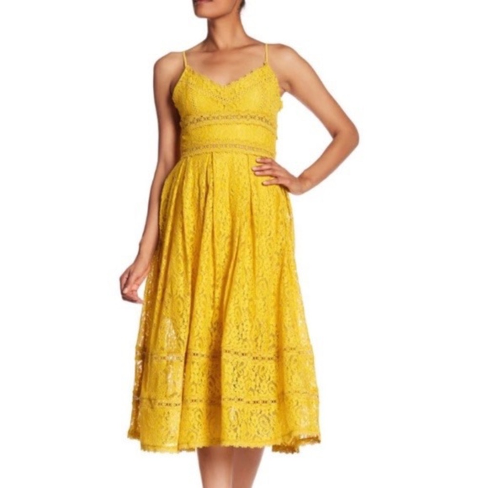 NSR Yellow Lace Midi Dress